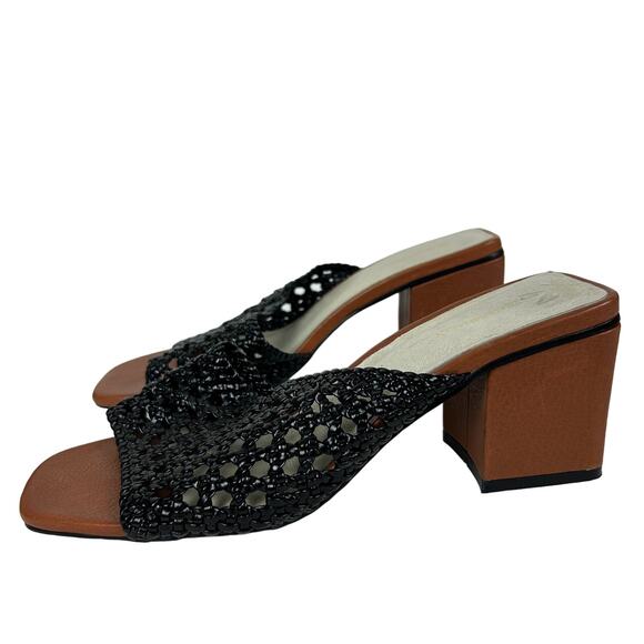 Anthropologie x Intentionally Blank Black Roll Woven Heeled Mules 8 - Picture 4 of 9